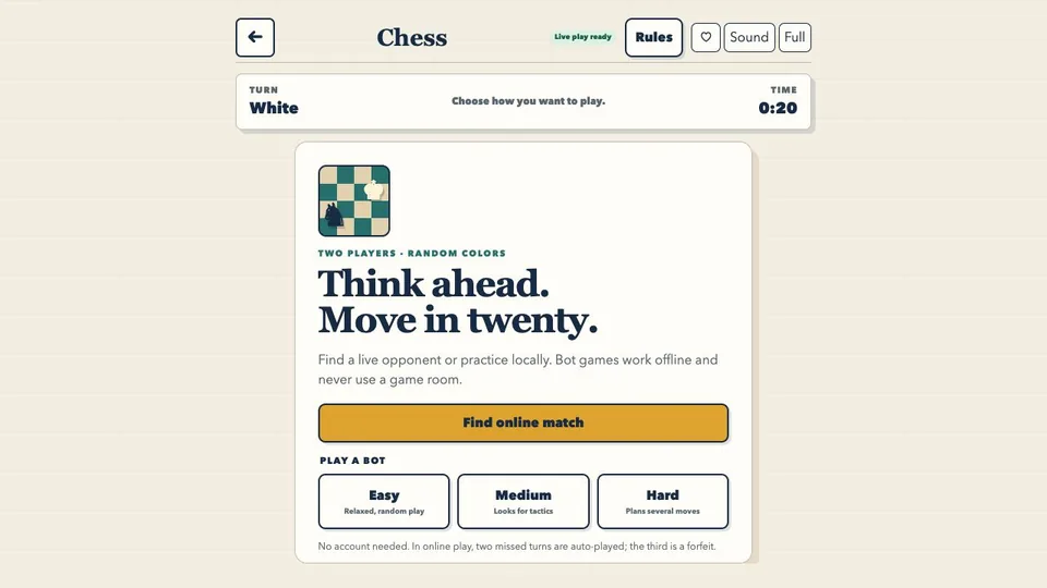 Chess browser game in play