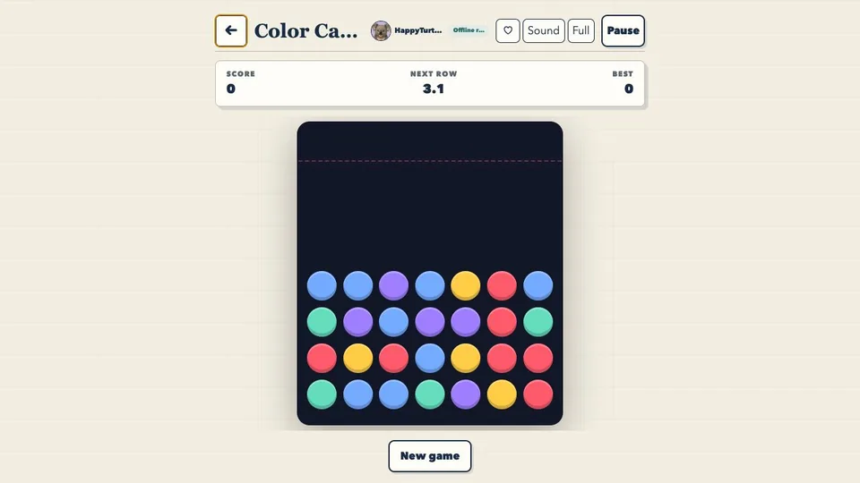Color Cascade browser game in play