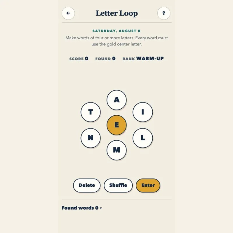 Letter Loop browser game in play