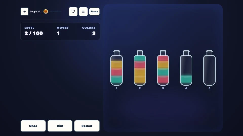 Magic Water Sort browser game in play
