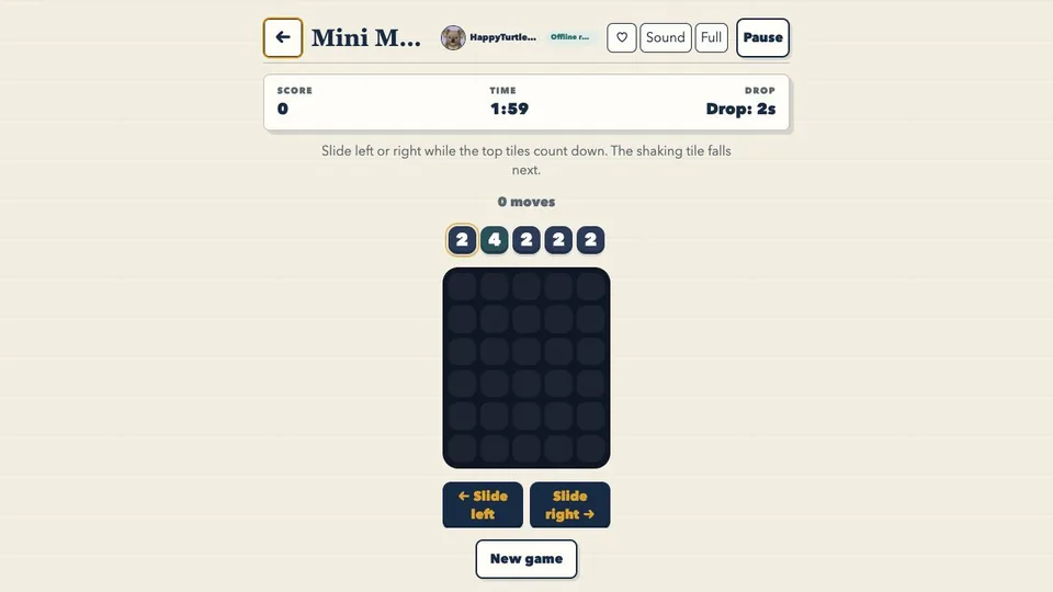 Mini Merge browser game in play