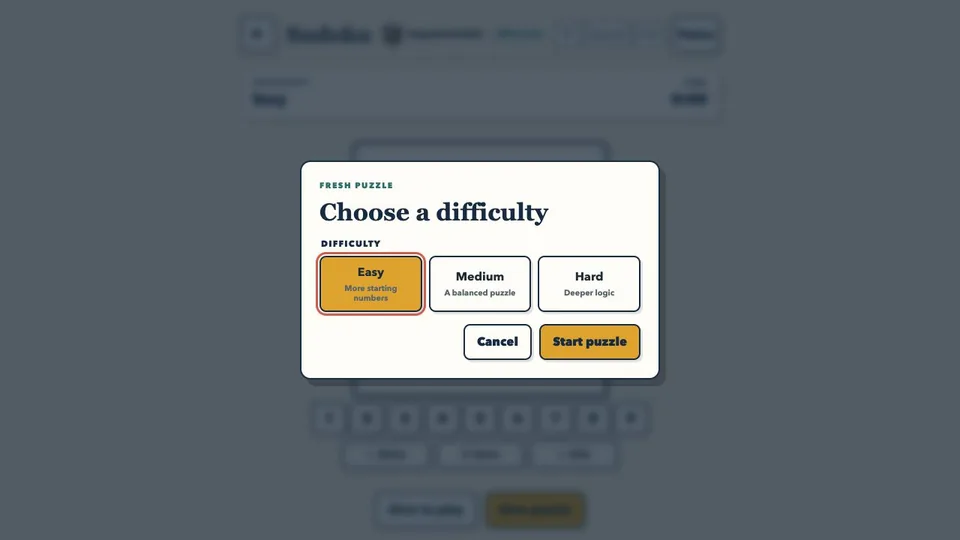 Sudoku browser game in play