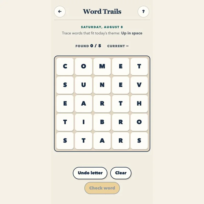 Word Trails browser game in play
